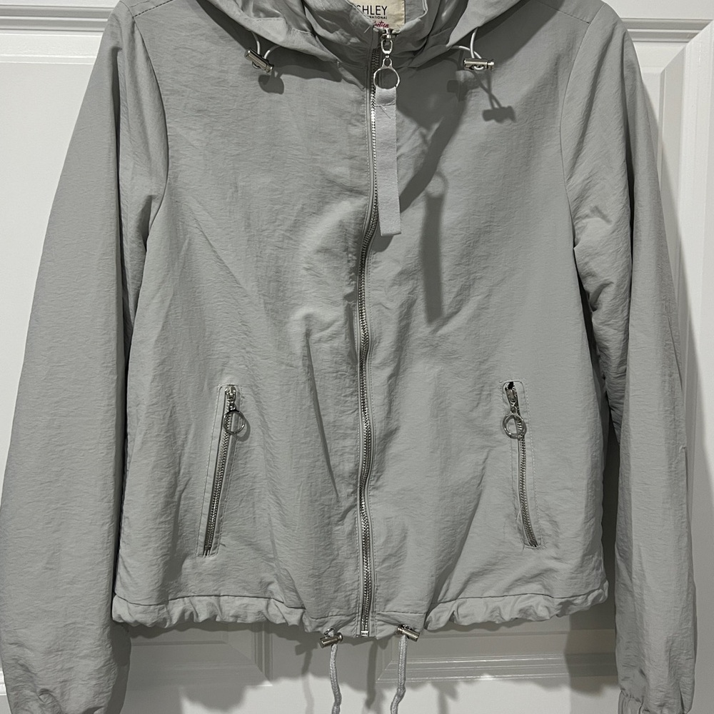 Ashley By 26 International Women's Gray Hooded Cropped Jacket